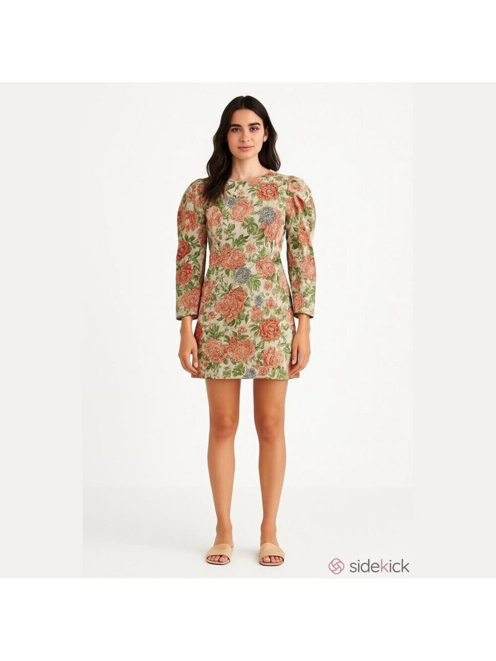 Jacqui E the Label Vintage Floral Long Puff Sleeve Mini Dress Cottagecore